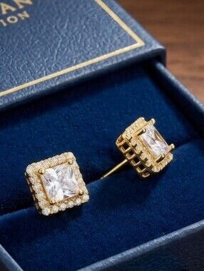 Mens Gold Ice Cube Earrings